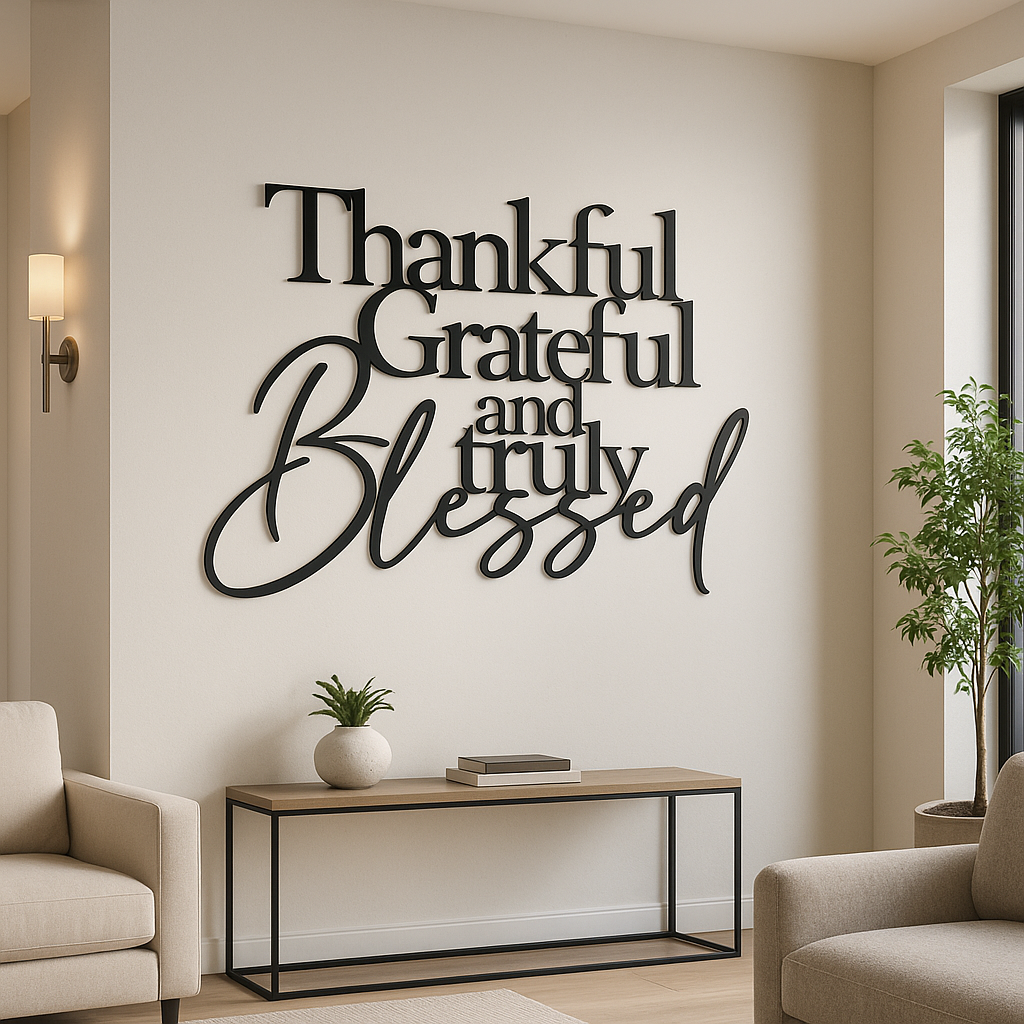 thumbnail image 2 of Thankful Grateful And Truly Blessed Metal Plasma Cut Sign – Farmhouse Decor, Black 15.5x21.5 Inches 2 of 6