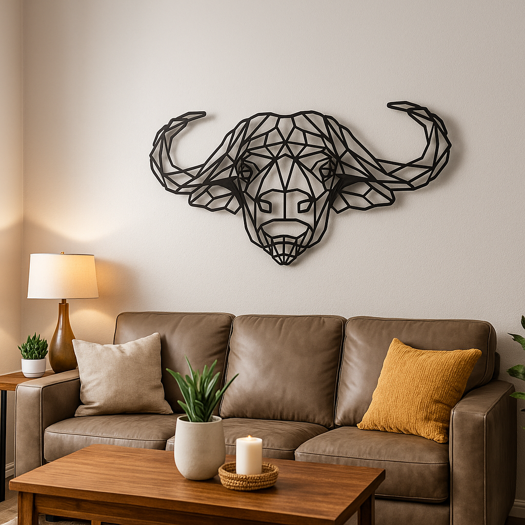 Geometric Buffalo Head Metal Wall Art | African Wildlife Decor – Metal ...
