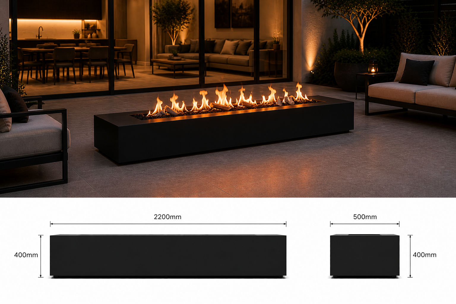 Flare Rectangular Fire Pit outdoor steel fire pit South Africa multiple finishes
