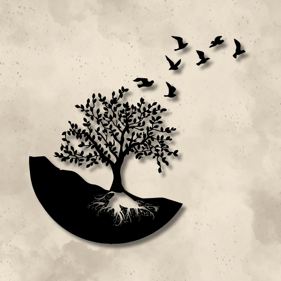 Tree with Roots Bird Silhouette