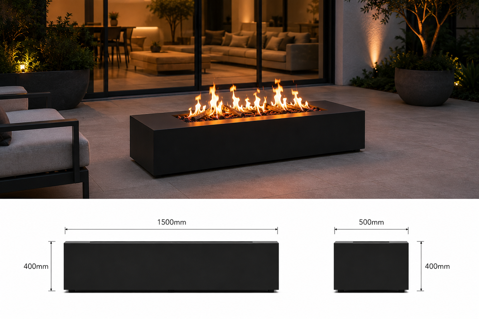 Flare Rectangular Fire Pit outdoor steel fire pit South Africa powder-coated finish