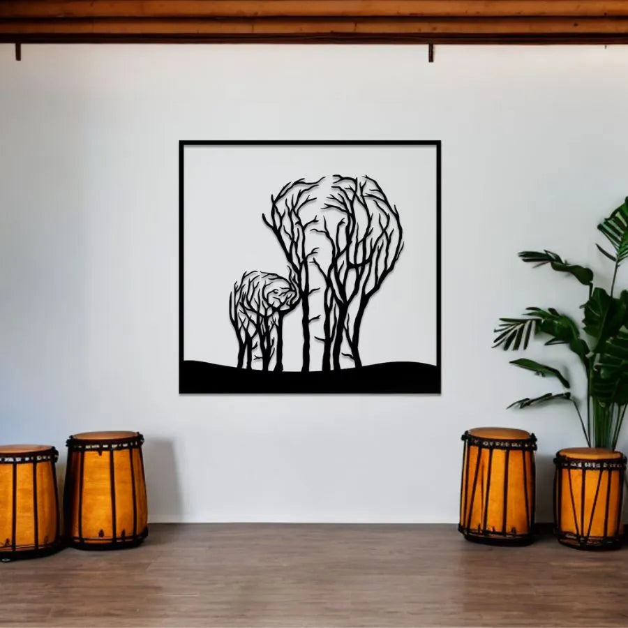 Elephant Mother and Calf Tree – Framed