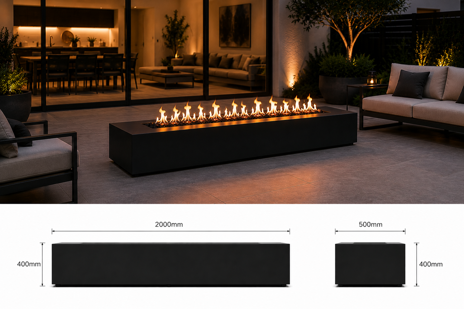 Flare Rectangular Fire Pit outdoor steel fire pit South Africa matt black finish