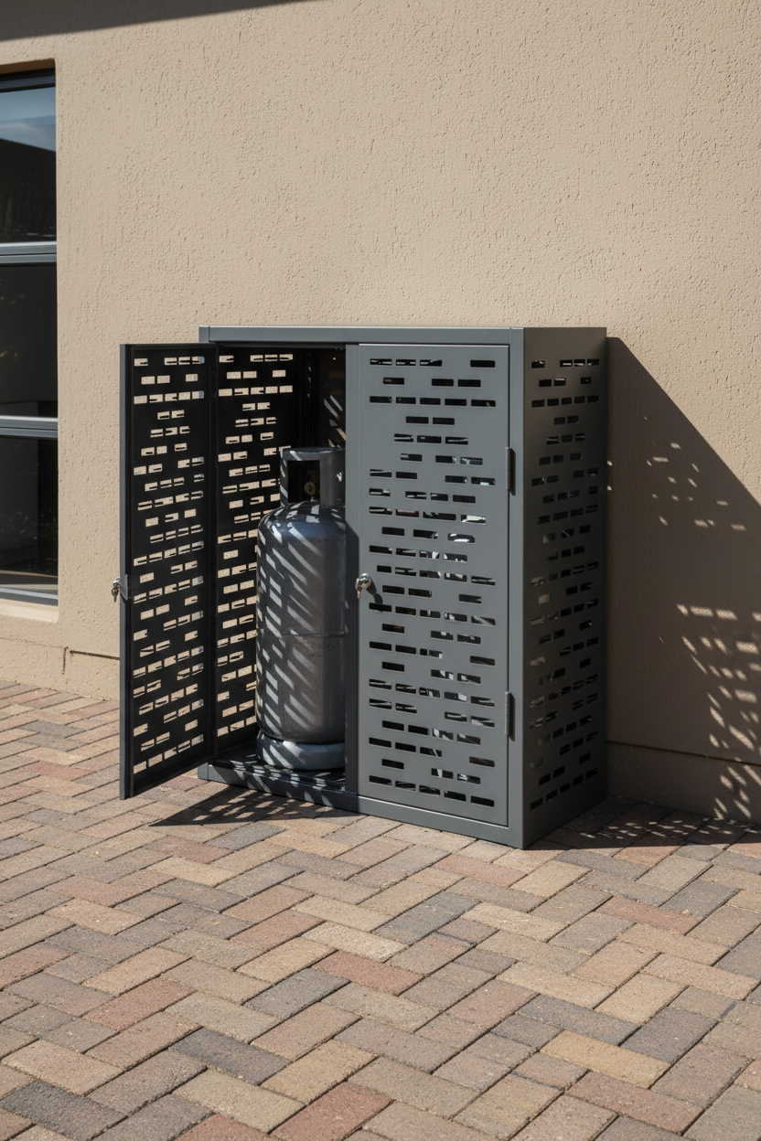 Double gas bottle cage with center-opening doors