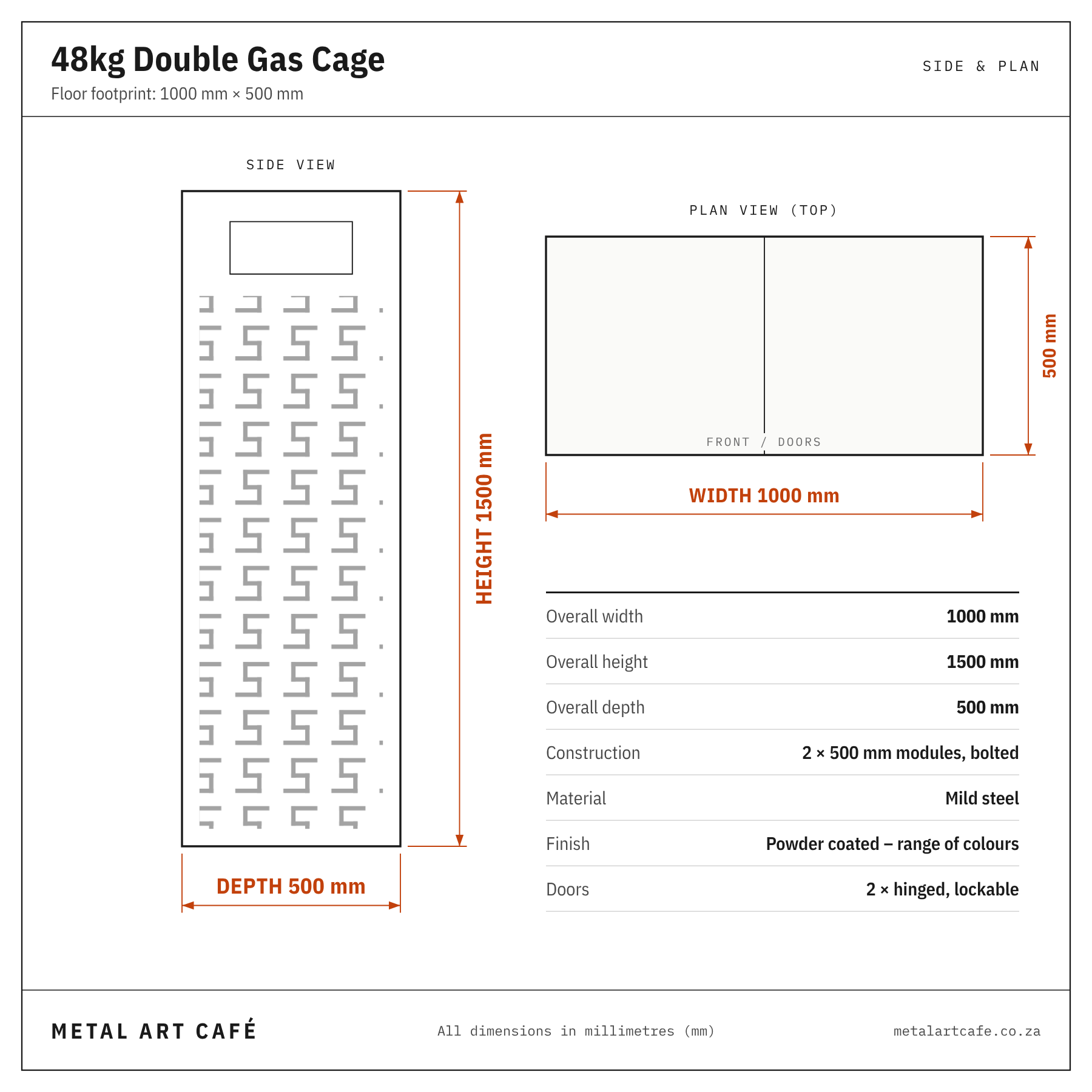 Gas Cage - Double 48 kg Bottle - Lockable/ Easy Install