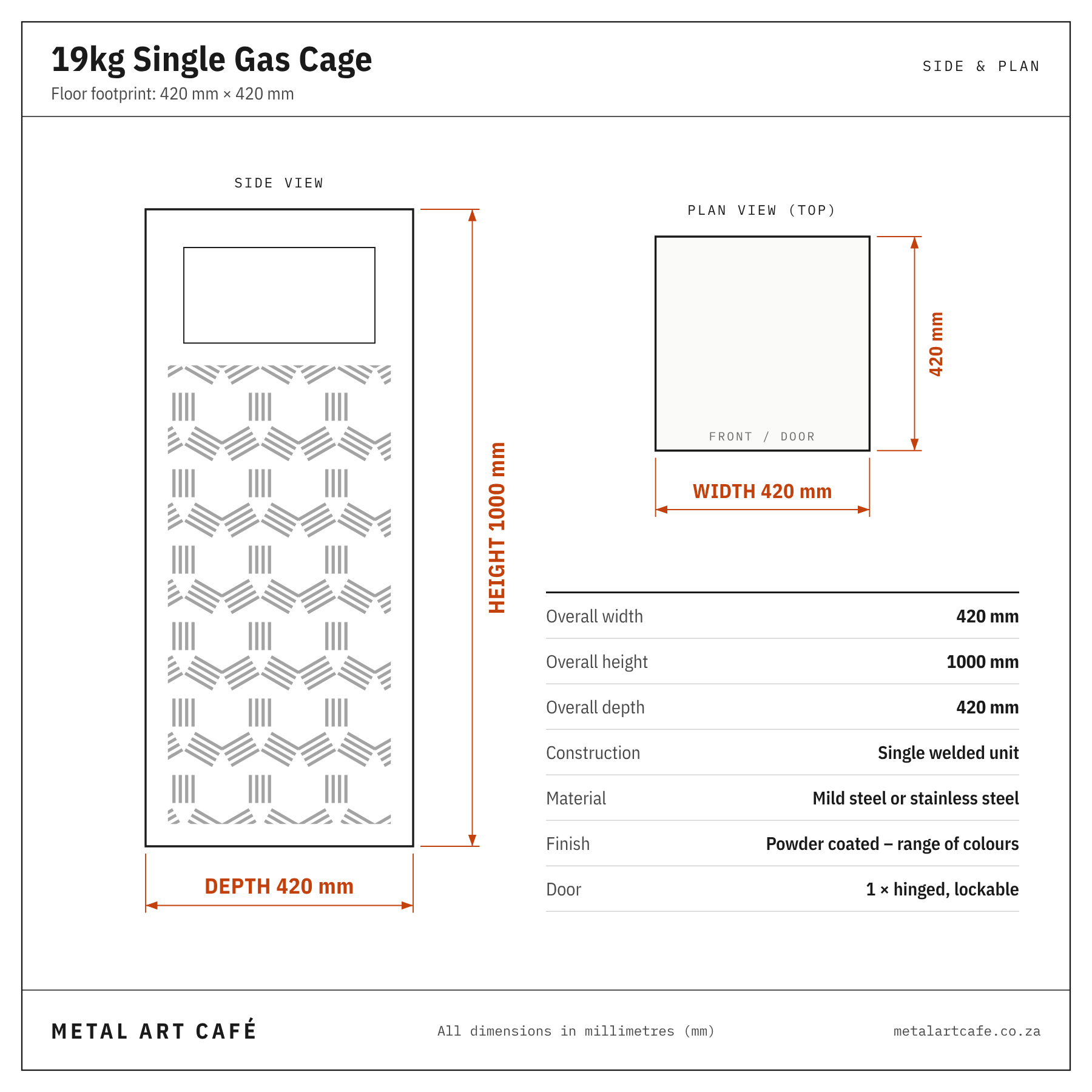 Gas Cage - Single 19 kg Bottle - Lockable/ Easy Install