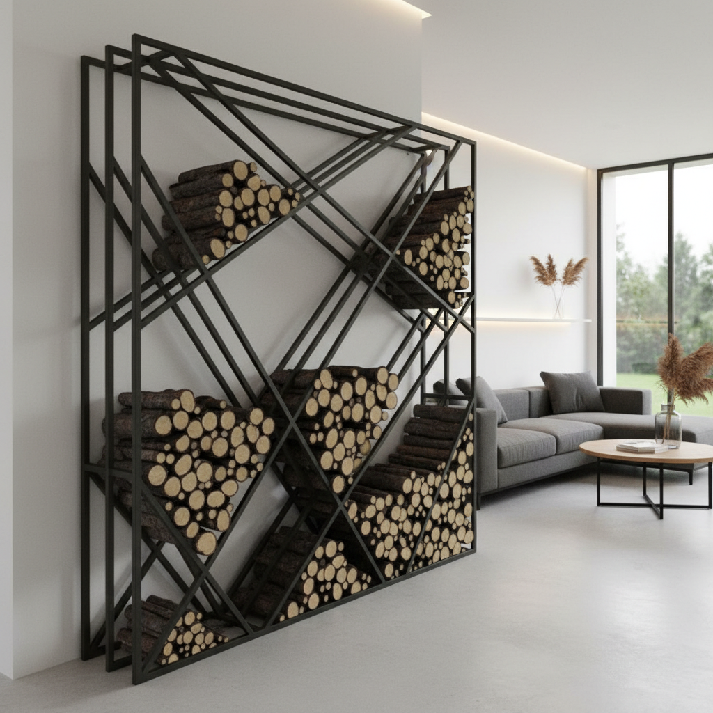 Grid Firewood Holder - Angled View