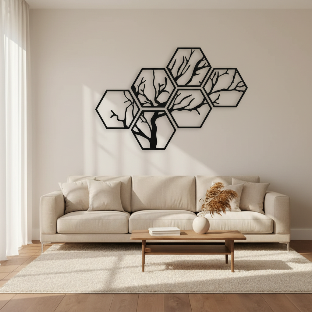 Honeycomb Framed Tree nature metal wall art South Africa matt black finish
