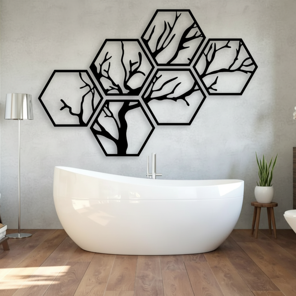 Honeycomb Framed Tree nature metal wall art South Africa installation view