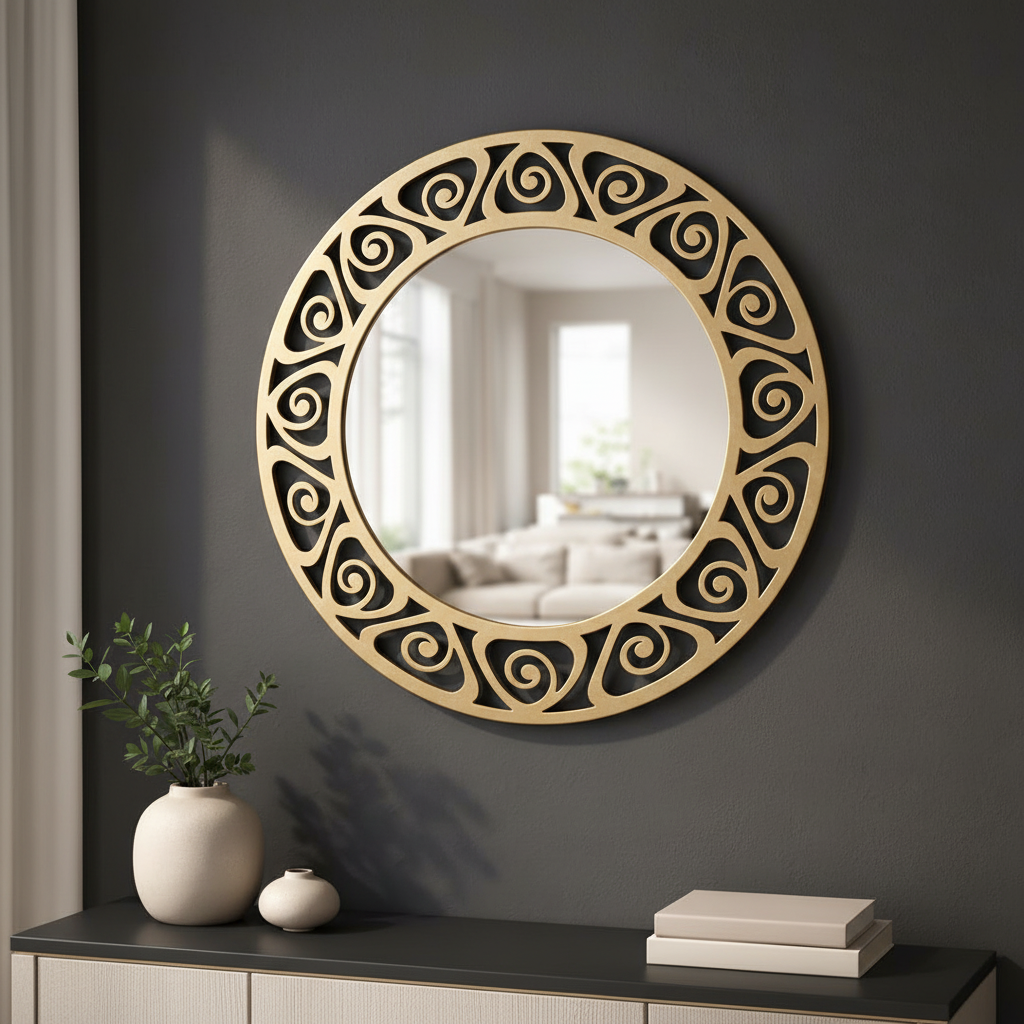 Siena Mirror Frame in matt gold finish on anthracite grey wall