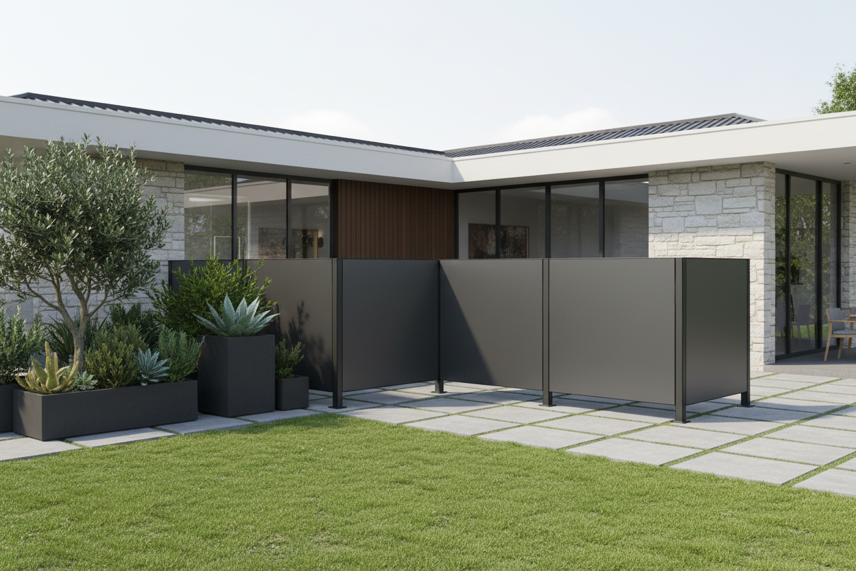 Modular fencing in modern garden corner