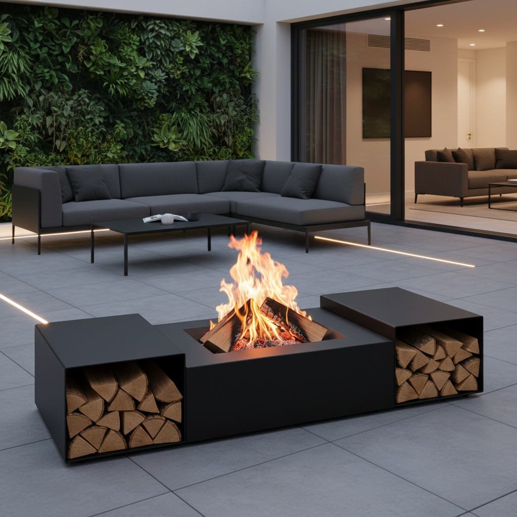 Pyre Pit Pyre Rectangular Fire Pit with Separate Wood Holders - Black Steel ...