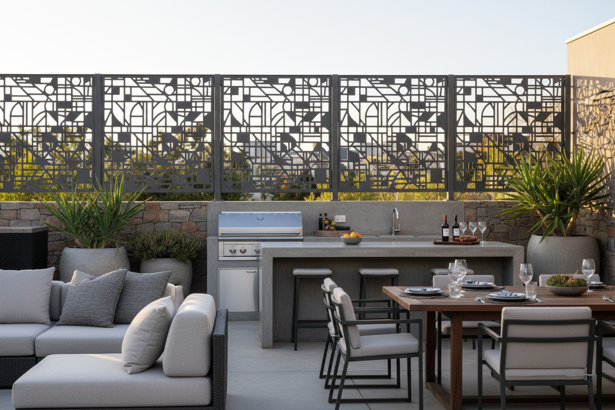 Square modular fencing in another outdoor setting