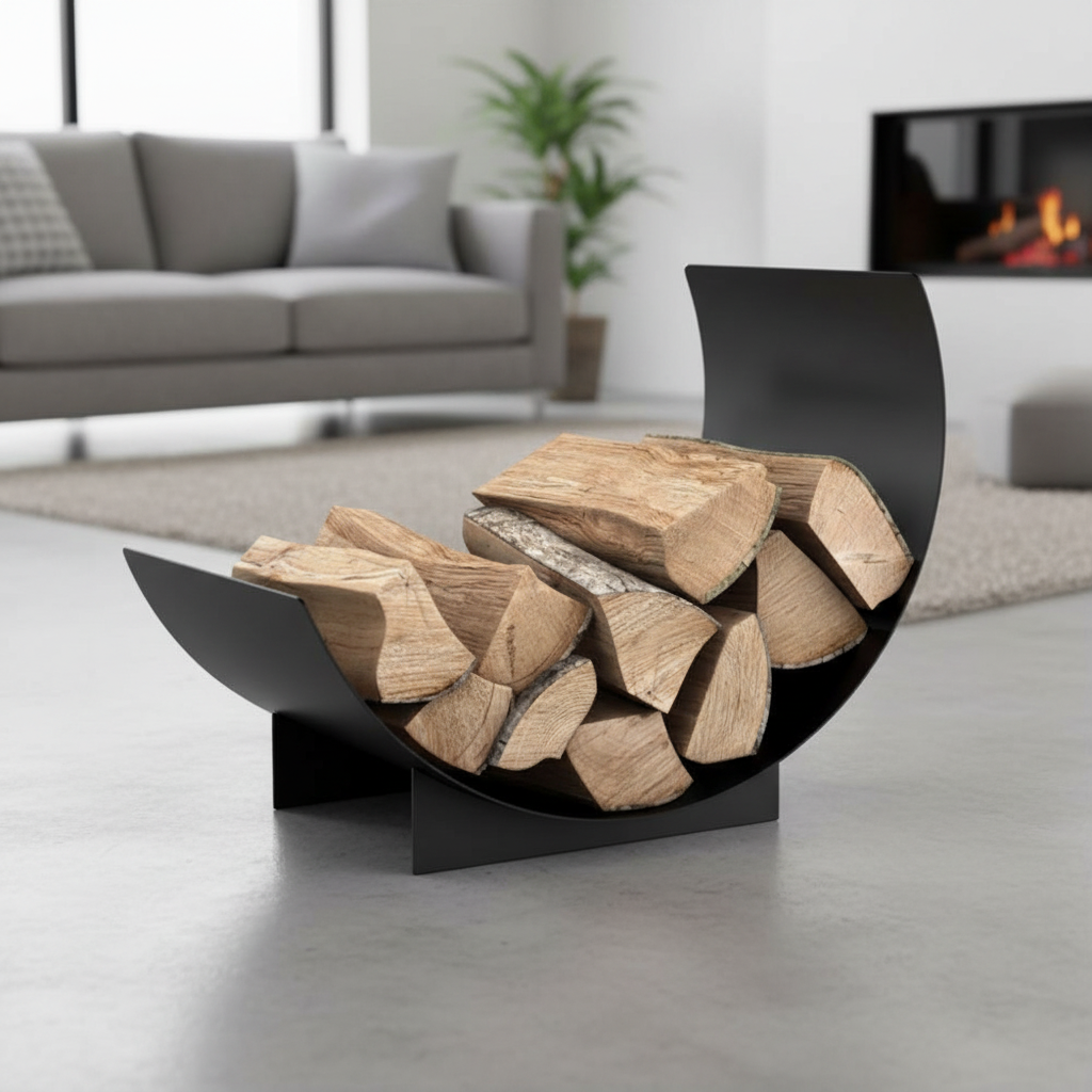 Tide Firewood Holder - Very Thin Feet Modern Setting